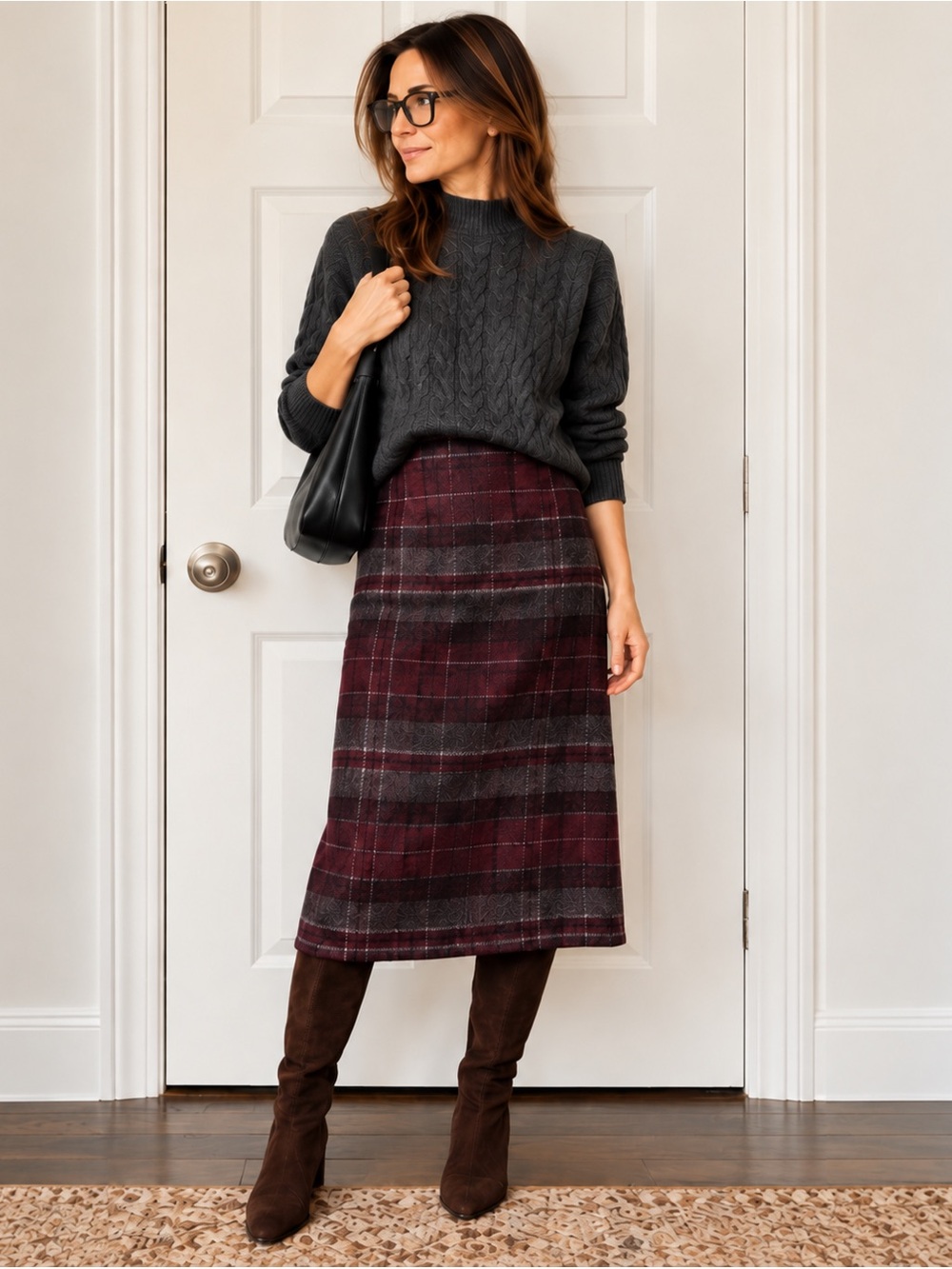 J.G. Hook Burgundy Plaid Wool Blend Midi Skirt Size 12